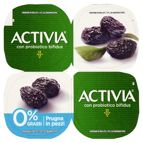 Activia 0% Grassi Prugna in Pezzi, 4x125 g